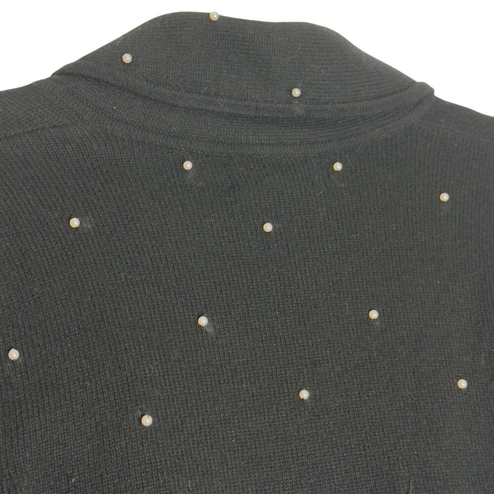 Vintage Jones NY Pearl Beaded Cardigan Sz Petite Small Black Wool Blend Coquette - Picture 5 of 12